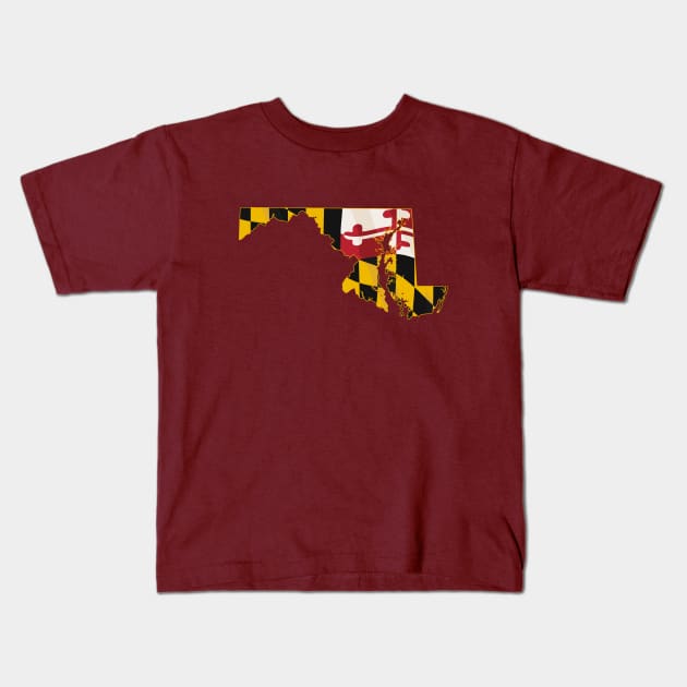 State of Maryland with Maryland flag embedded Kids T-Shirt by hobrath